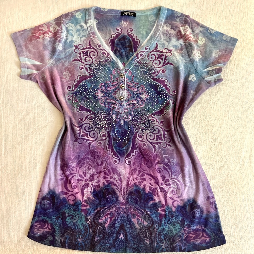 Apt 9 Y2K vintage celestial embellished boho chic grunge fairy short sleeve top